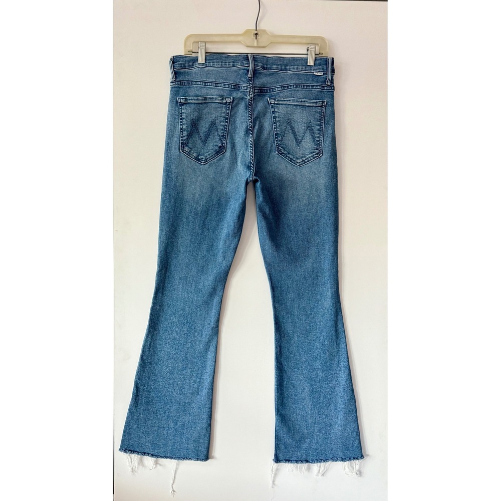 MOTHER The Weekender Fray Jeans Size 32 I Wet my Plants Flare Denim Raw Hem USA
